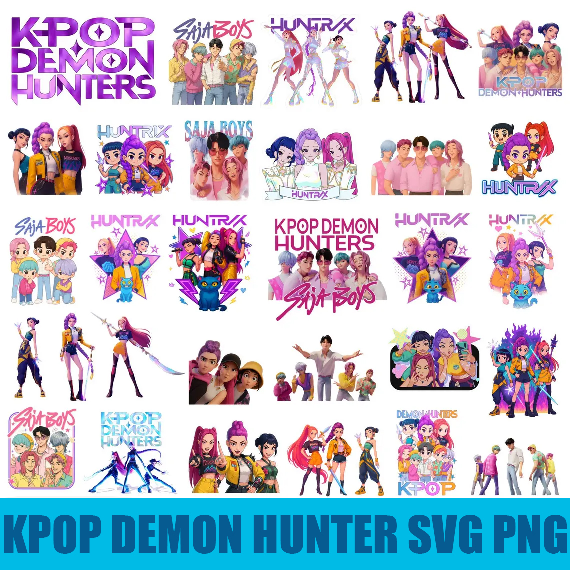 Huntrix Kpop Demon Hunters PNG SVG, Kpop Idol Group Shirt design,Girl Dinner Png,Saja Boys Girls Bands Png